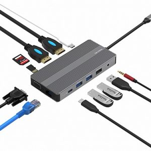 תחנת עגינה USB C למגוון חיבורים כולל 2 יציאות HDMI עם תמיכה ב-MST עד 3 מסכים שונים
