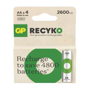 סט 4 סוללות נטענות GP Recyko AA 2600mAh GPRHC272E044