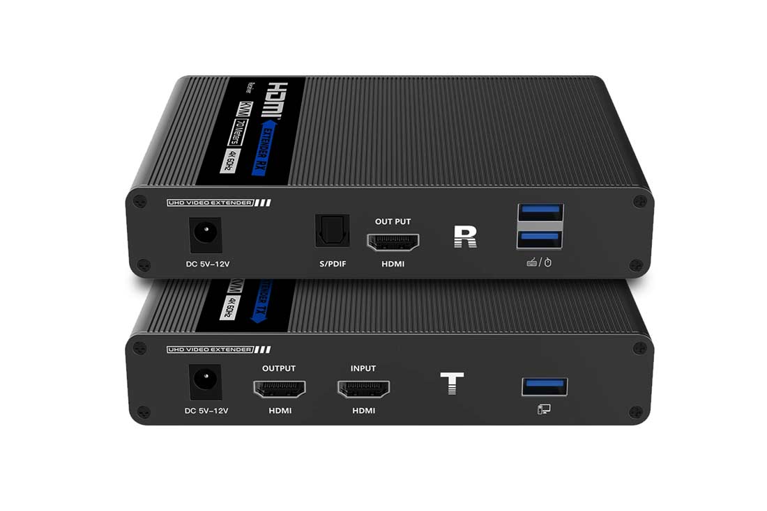 מרחיק HDMI ו-KVM תומך 4K HDR וחולץ אודיו על CAT6 עד 70 מטר