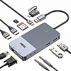 מפצל  PROTEC DM175 11 In 1 – USB-A + USB-C Multiport