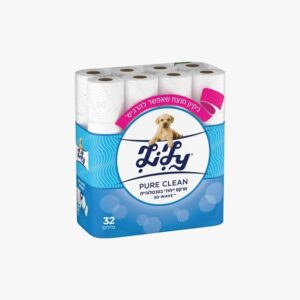 32 גלילי נייר טואלט דו שכבתי 552 מטר Lily Pure Clean - לבן