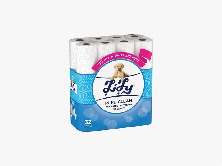 32 גלילי נייר טואלט דו שכבתי 552 מטר Lily Pure Clean – לבן
