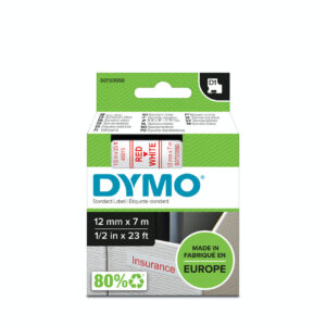 סרט D1 למכשירי תוויות DYMO - רוחב 12 מ"מ - אדום על גבי לבן