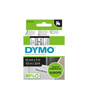 סרט D1 למכשירי תוויות DYMO - רוחב 12 מ"מ - שחור על גבי לבן