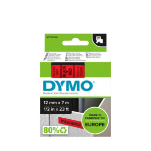 סרט D1 למכשירי תוויות DYMO - רוחב 12 מ"מ - שחור על גבי אדום