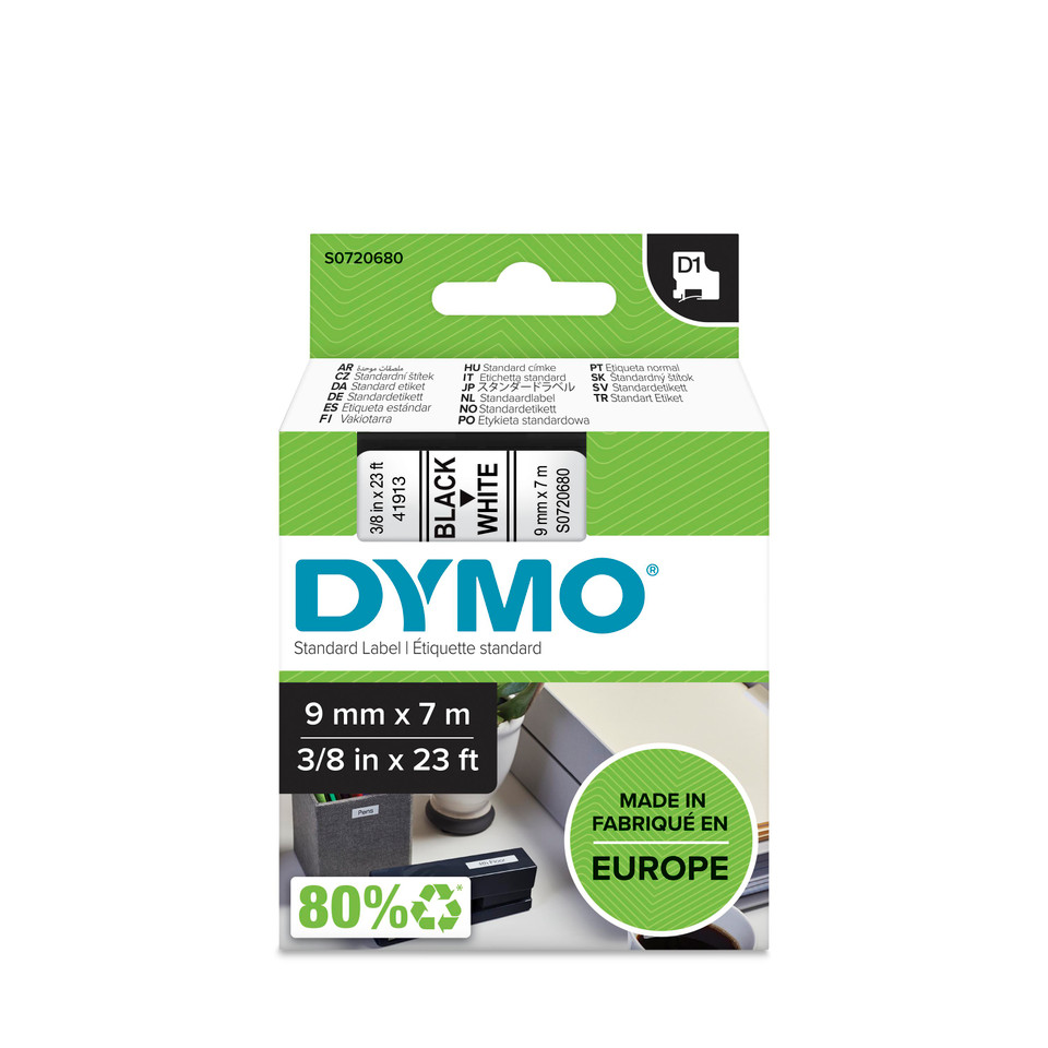 סרט D1 למכשירי תוויות DYMO – רוחב 9 מ"מ – שחור על גבי לבן