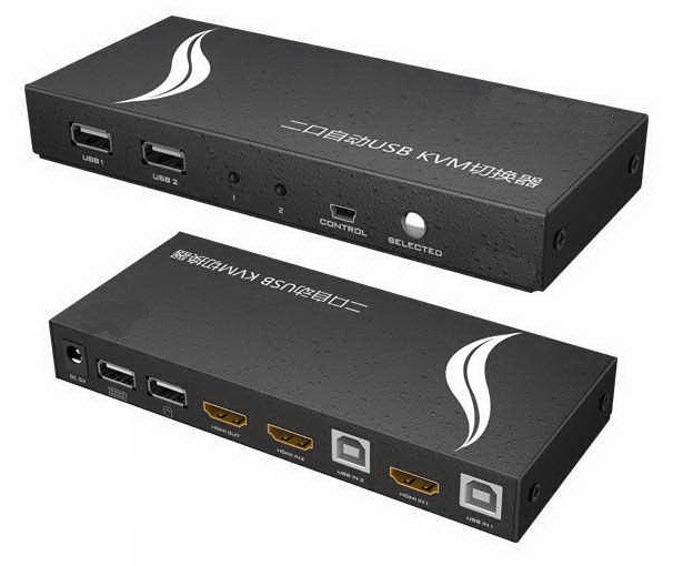 קופסת מיתוג KVM מ-2 מחשבים לעמדת עבודה אחת 4K HDMI ו-USB