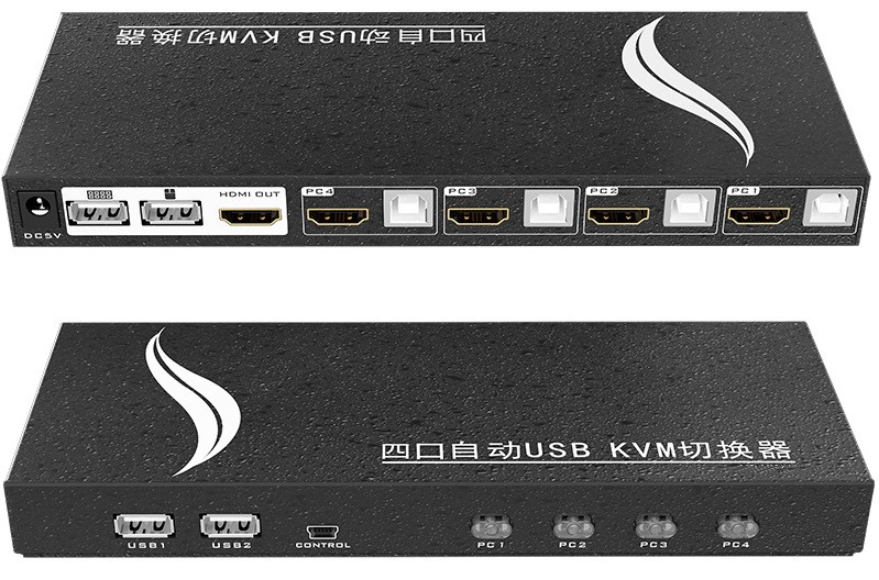 קופסת מיתוג KVM מ-4 מחשבים לעמדת עבודה אחת 4K HDMI ו-USB