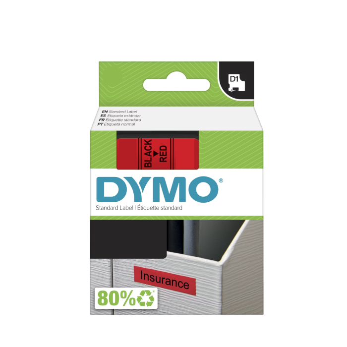 סרט D1 למכשירי תוויות DYMO – רוחב 9 מ"מ – שחור על גבי אדום