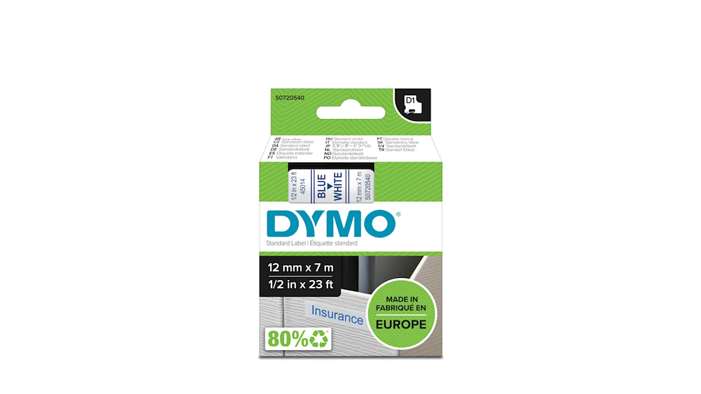 סרט D1 למכשירי תוויות DYMO – רוחב 19 מ"מ – כחול על גבי לבן