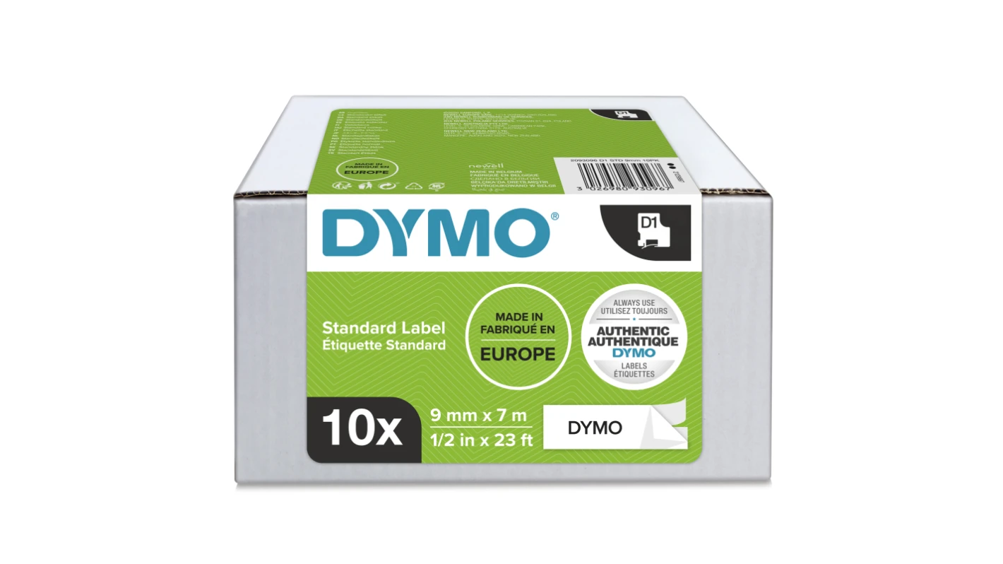 מארז 10 סרטי D1 למכשירי תוויות DYMO – רוחב 12 מ"מ – שחור על גבי לבן