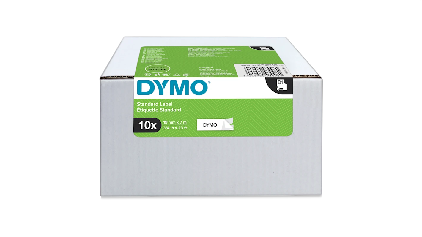 מארז 10 סרטי D1 למכשירי תוויות DYMO – רוחב 19 מ"מ – שחור על גבי לבן
