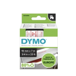 סרט D1 למכשירי תוויות DYMO - רוחב 19 מ"מ - אדום על גבי לבן