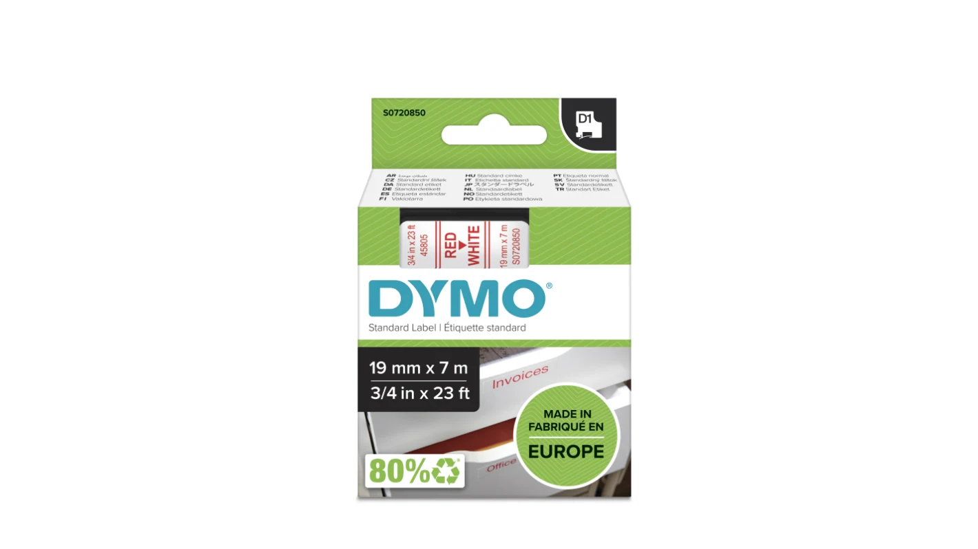 סרט D1 למכשירי תוויות DYMO – רוחב 19 מ"מ – אדום על גבי לבן