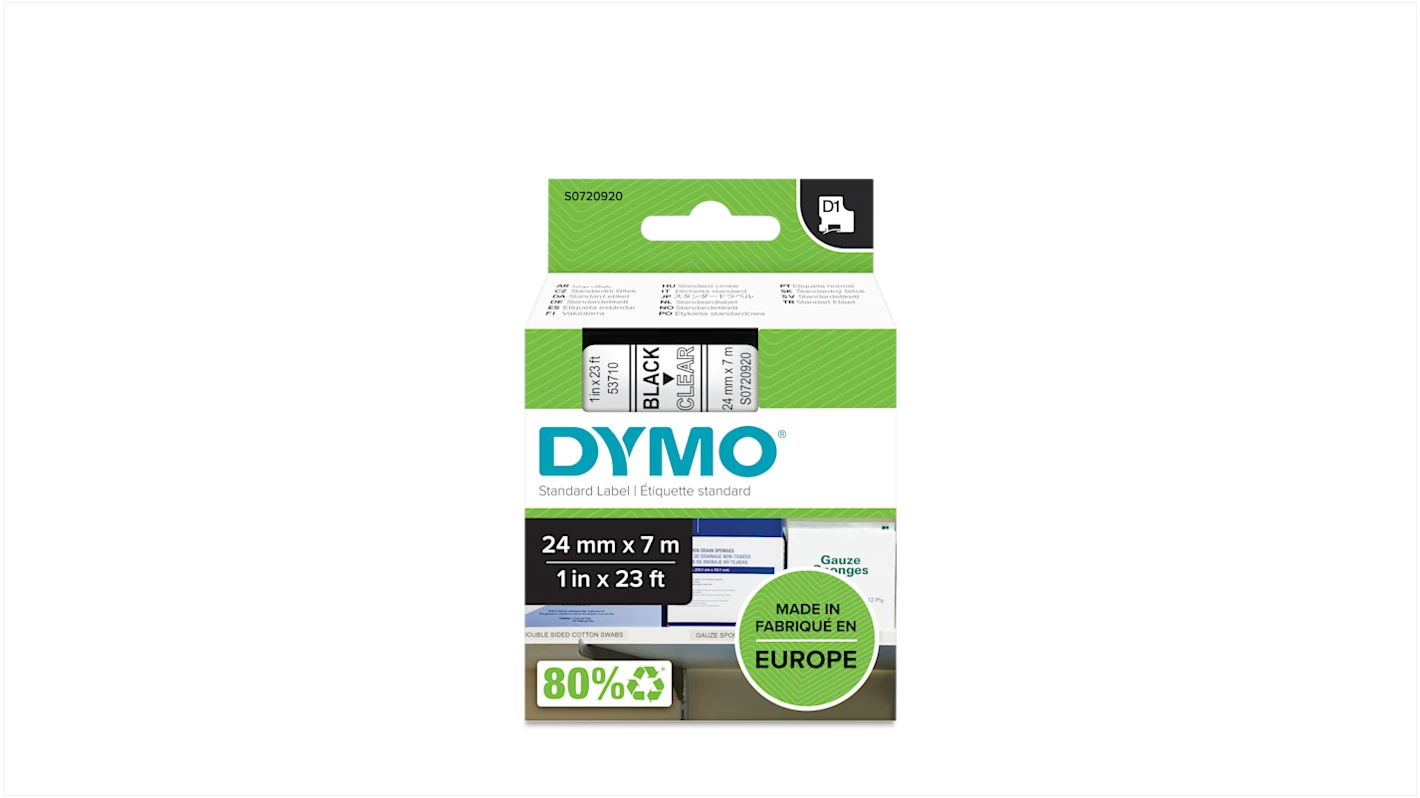 סרט D1 למכשירי תוויות DYMO – רוחב 24 מ"מ – שחור על גבי שקוף