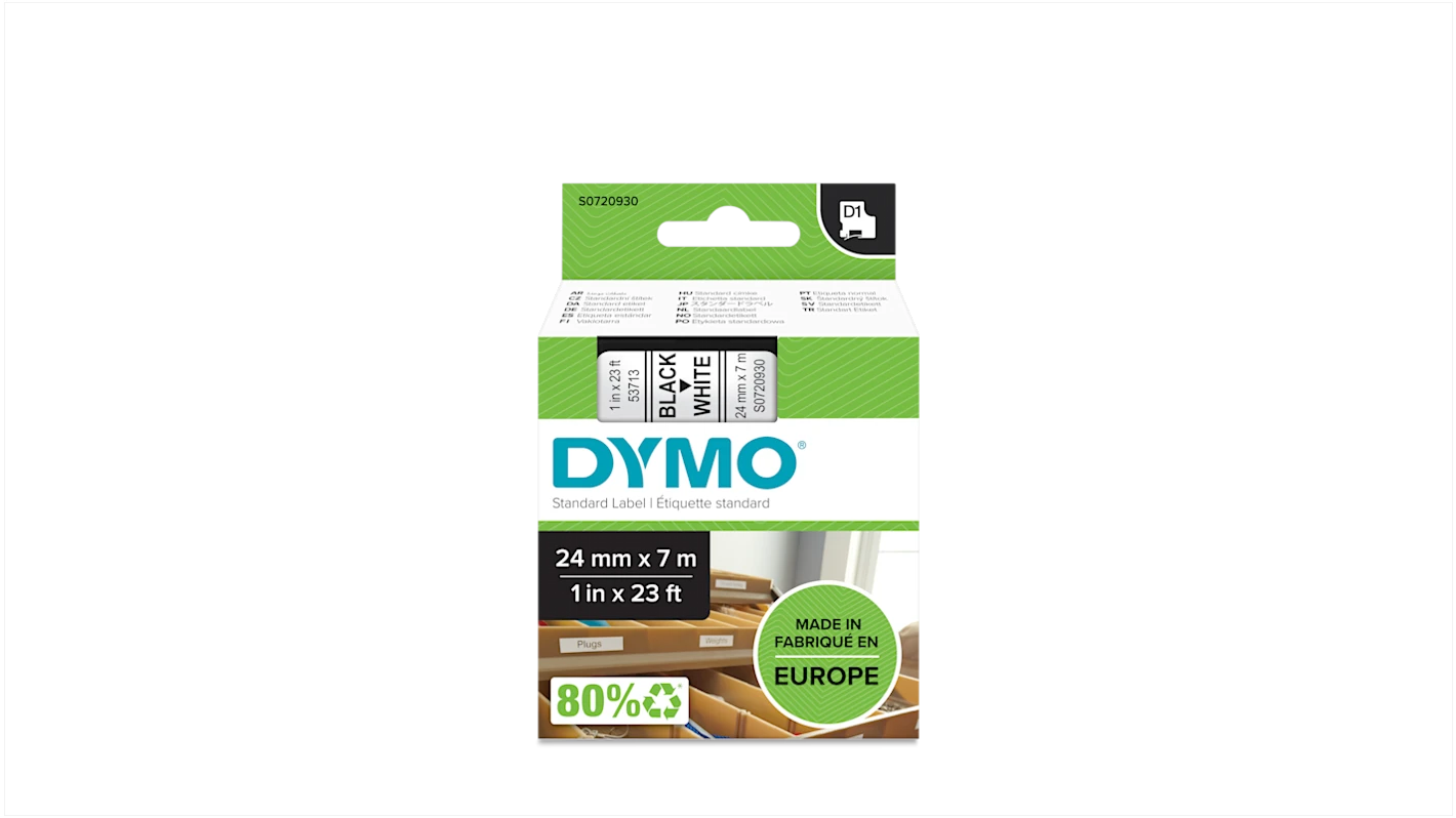 סרט D1 למכשירי תוויות DYMO – רוחב 24 מ"מ – שחור על גבי לבן
