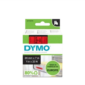 סרט D1 למכשירי תוויות DYMO - רוחב 24 מ"מ - שחור על גבי אדום