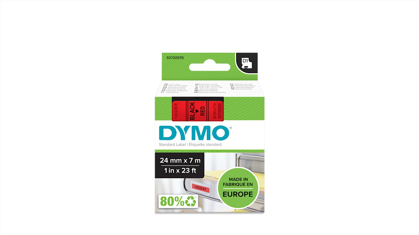 סרט D1 למכשירי תוויות DYMO – רוחב 24 מ"מ – שחור על גבי אדום