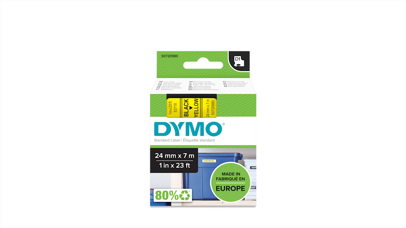 סרט D1 למכשירי תוויות DYMO – רוחב 24 מ"מ – שחור על גבי צהוב