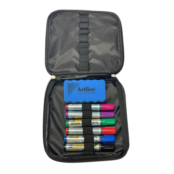ערכת מרצה סט 6 טושים ללוח מחיק וספוג Artline 519 – ראש קטום