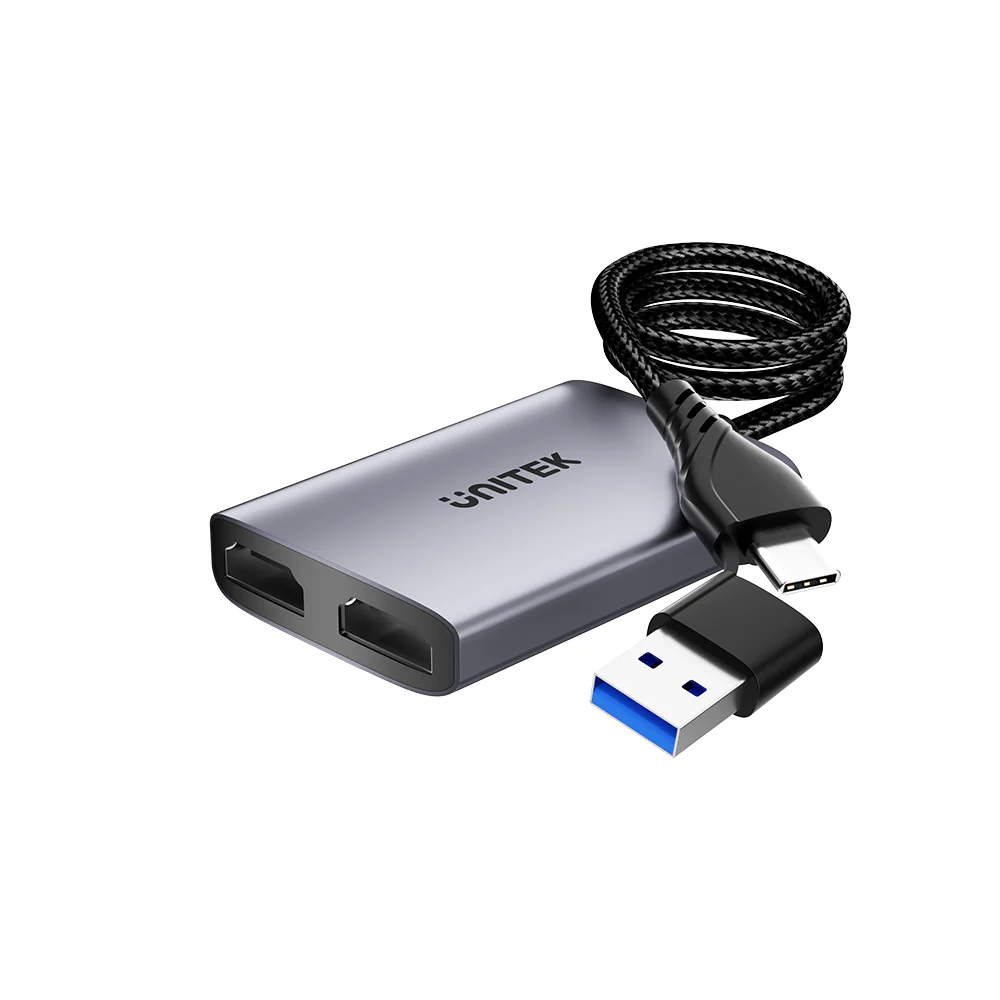 מפצל USB C/A זכר ל-2 HDMI נקבות (2 מסכים) UNITEK Dual HDMI