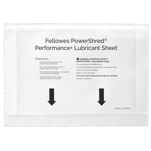 10 דפי השחזה ושימון למגרסות נייר Fellowes Powershred Performance+ Lubricant