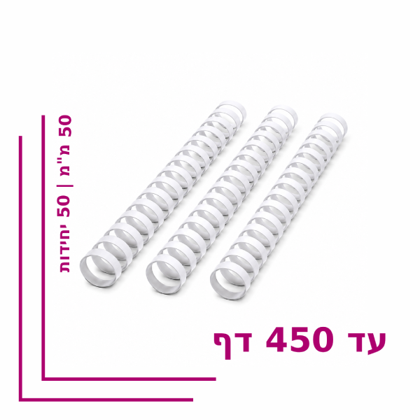 ספירל פלסטיק 50 מ”מ לכריכה עד 450 דף – צבע לבן