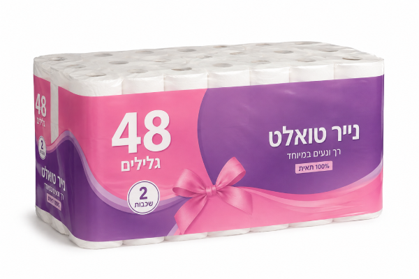 48 גלילי נייר טואלט דו שכבתי 860 מטר 100% תאית – לבן