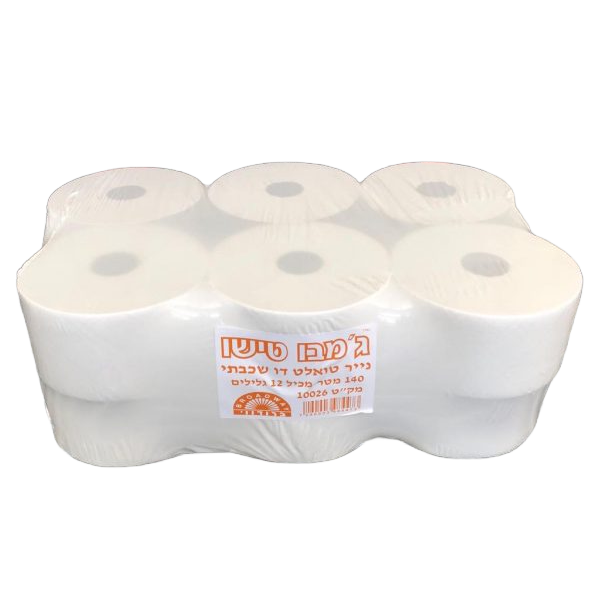 12 גלילי נייר טואלט ג’מבו טישו ממוחזר דו שכבתי 140 מטר